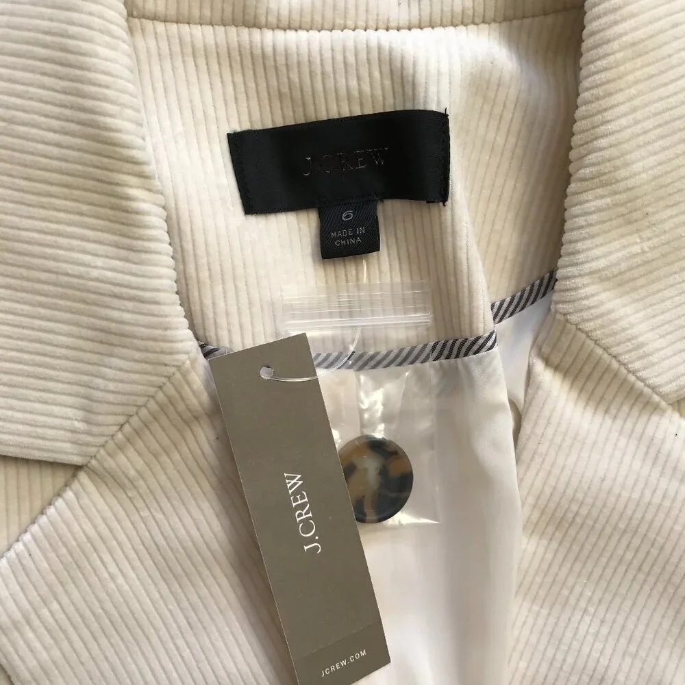 NWT JCrew Archie Corduroy Blazer Jacket Womens 6 Cream Ivory Patch Pocket BJ988